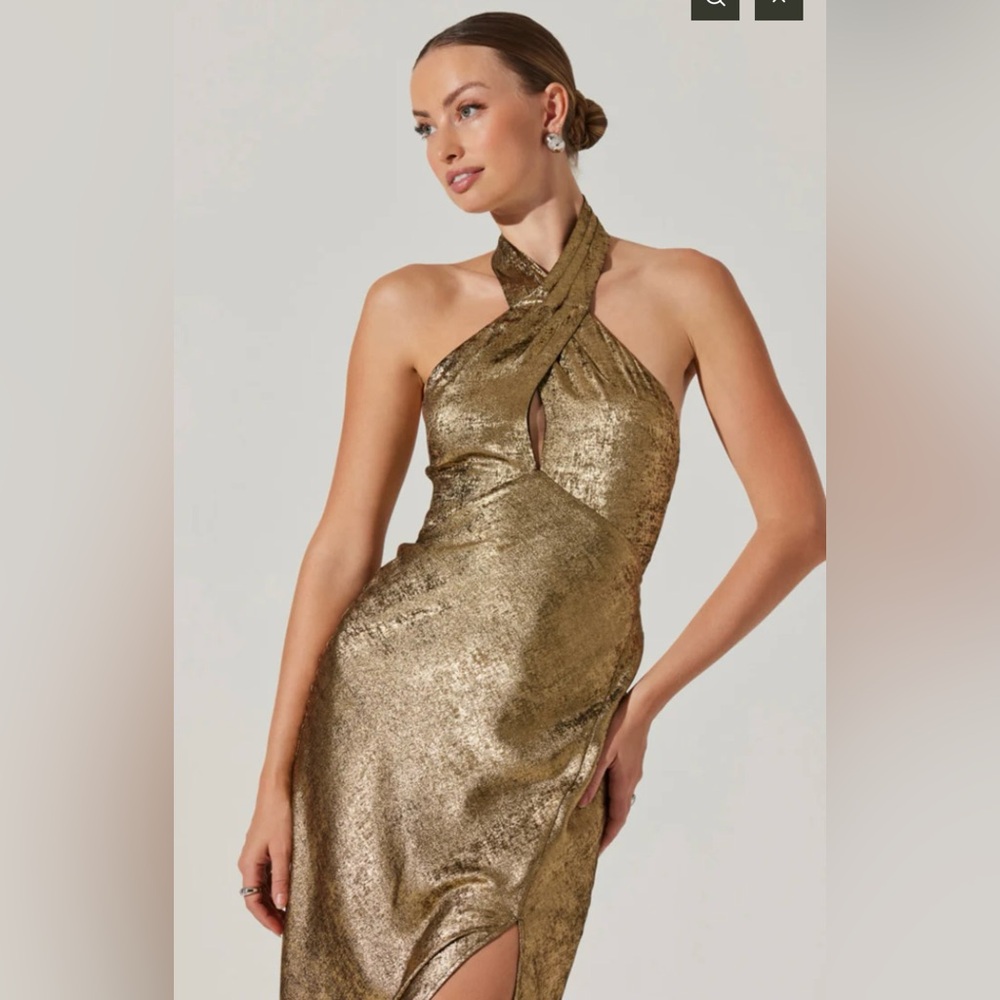 Astr Gold One Shoulder Dress NWOT - Picture 3 of 6